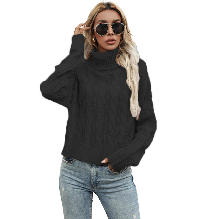 Ladies chunky knit turtleneck sweater with twisted pattern and relaxed fit Lune London