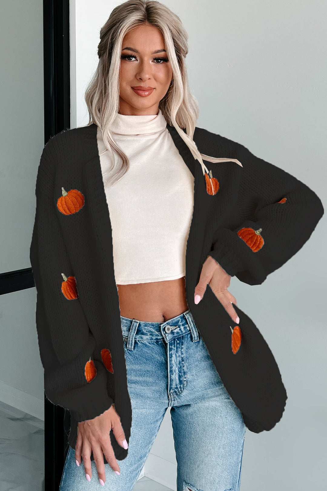 Lady cardigan with autumn pumpkin embroidery Lune London