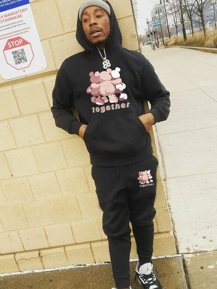 Women’s hoodie and jogger pants set with creative bear pattern and kangaroo pockets Lune London