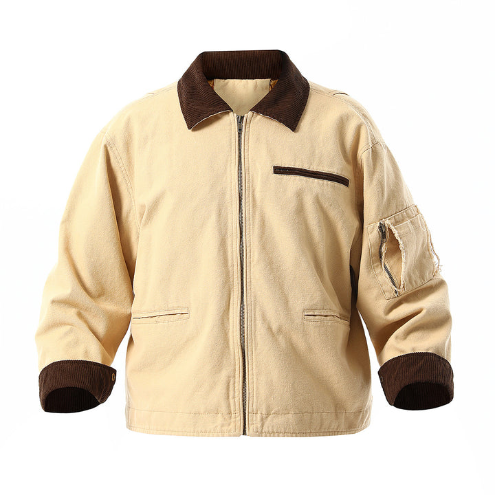 Urban transition jacket for men with structured high collar and numerous practical pockets Lune London
