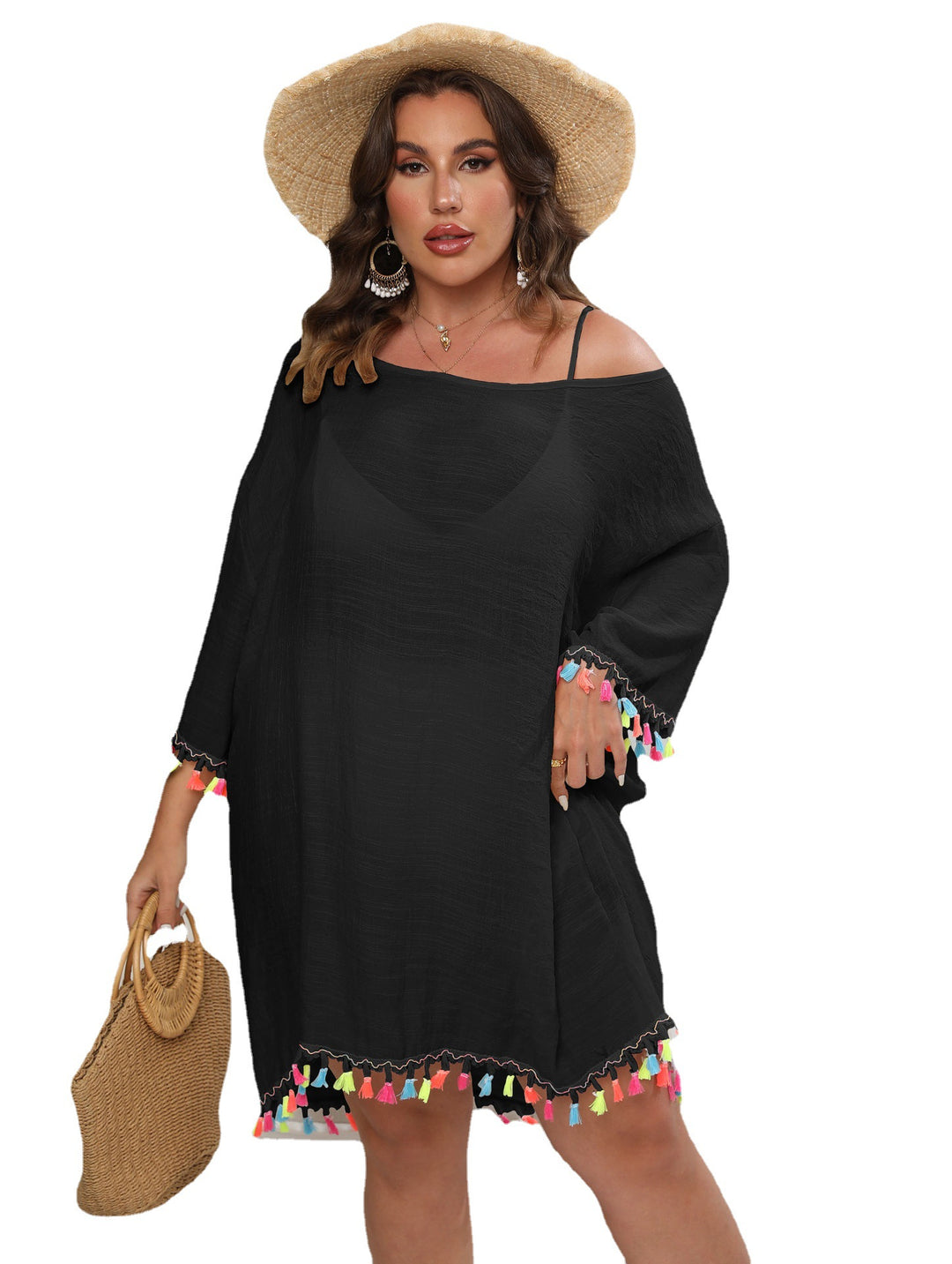 Women Fluid Dress with Fringe Trim Beachwear Lune London