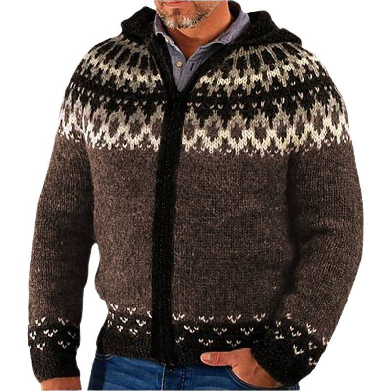 Men's knitted jacket with traditional Norwegian pattern and practical zipper Lune London