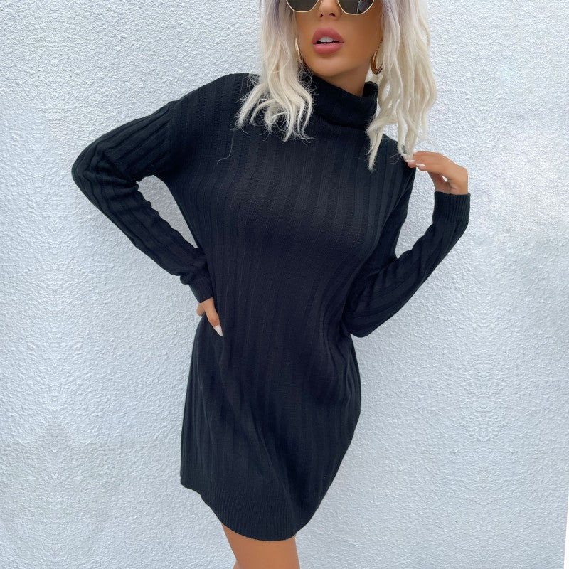 Robe en tricot surdimensionnée pour femmes avec col haut et design vertical fin Chic & Stil