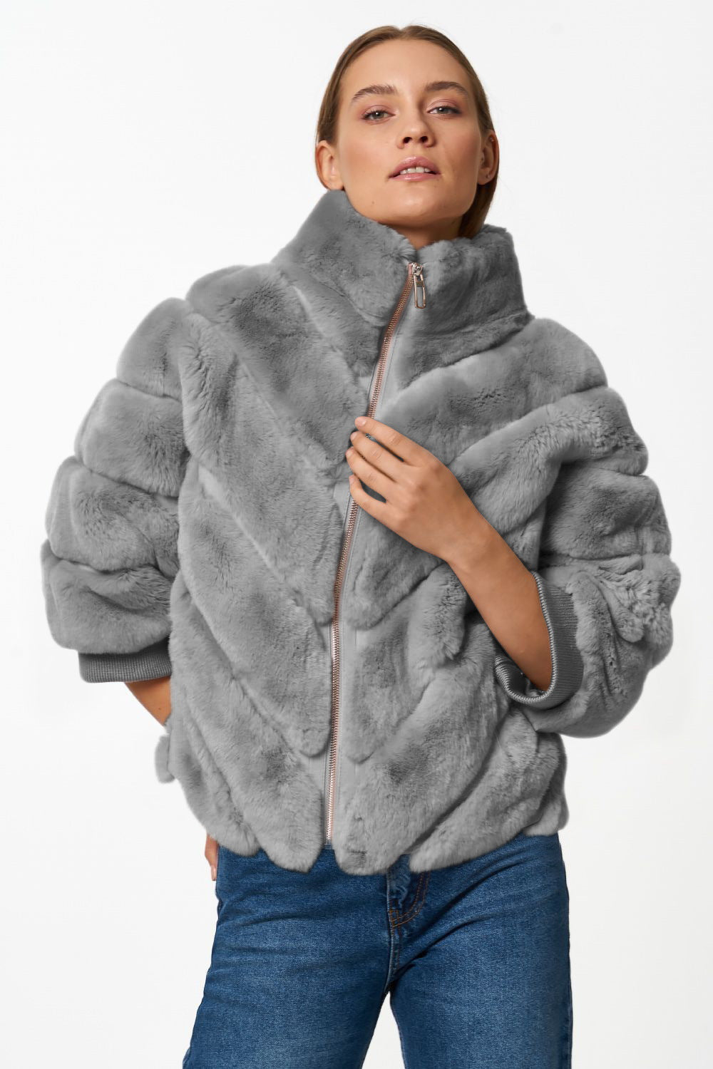 Ladies Cozy Faux Fur Jacket with Quilted Design Lune London