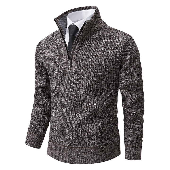 Elegant knitted sweater for men with half-zip and textured surface Lune London