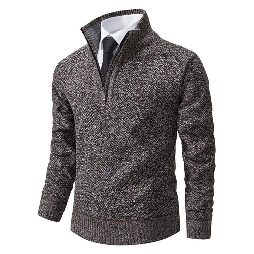 Elegant knitted sweater for men with half-zip and textured surface Lune London