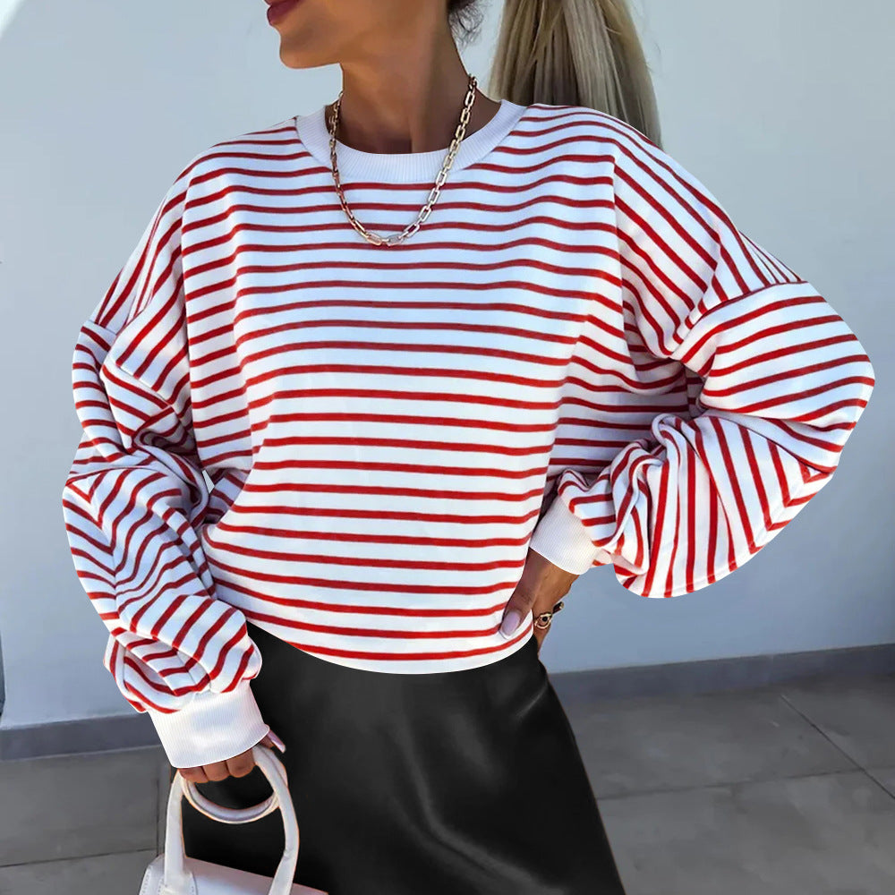 Women's Casual Striped Sweatshirt with Boxy Cut and Contrasting Finishes Lune London