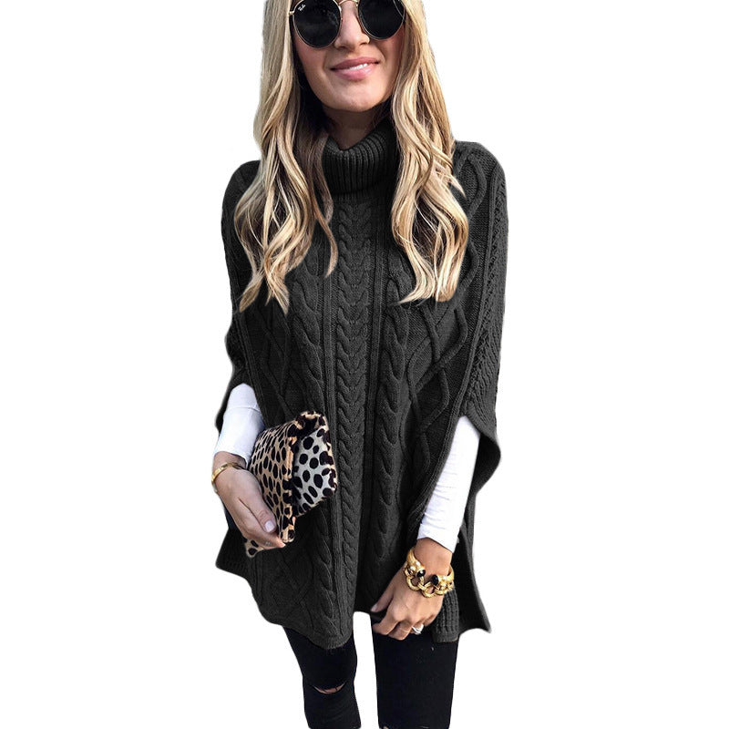 Knitted poncho for women with high collar Lune London