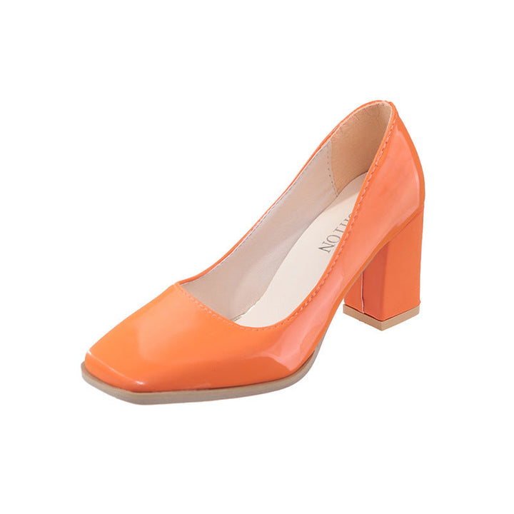 Women's Elegant Pumps with Square Toe Cap and High Block Heel Lune London