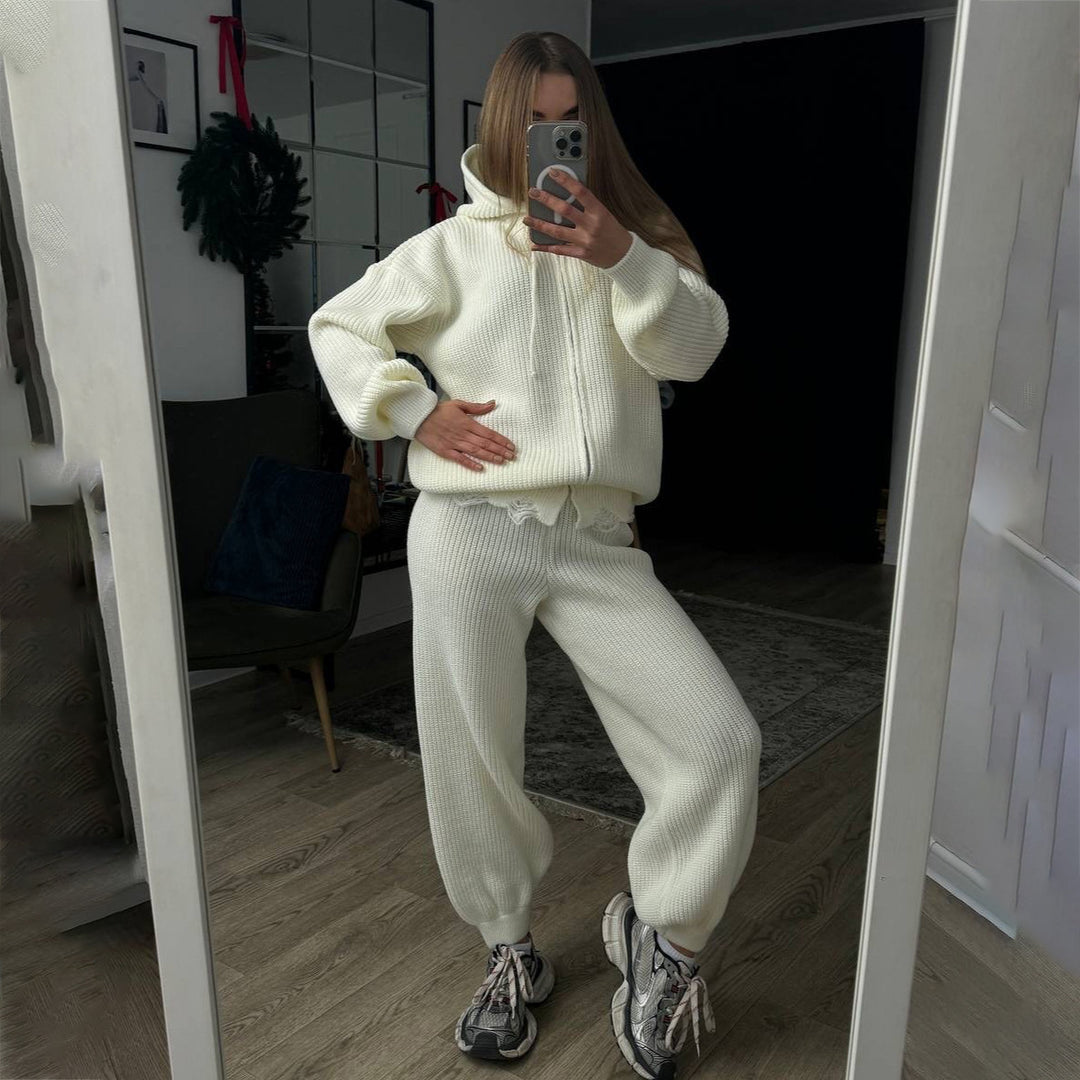 Women knitted set with relaxed fit and modern hoodie Lune London