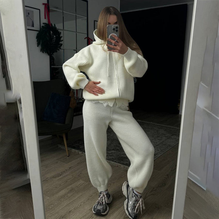 Women knitted set with relaxed fit and modern hoodie Lune London