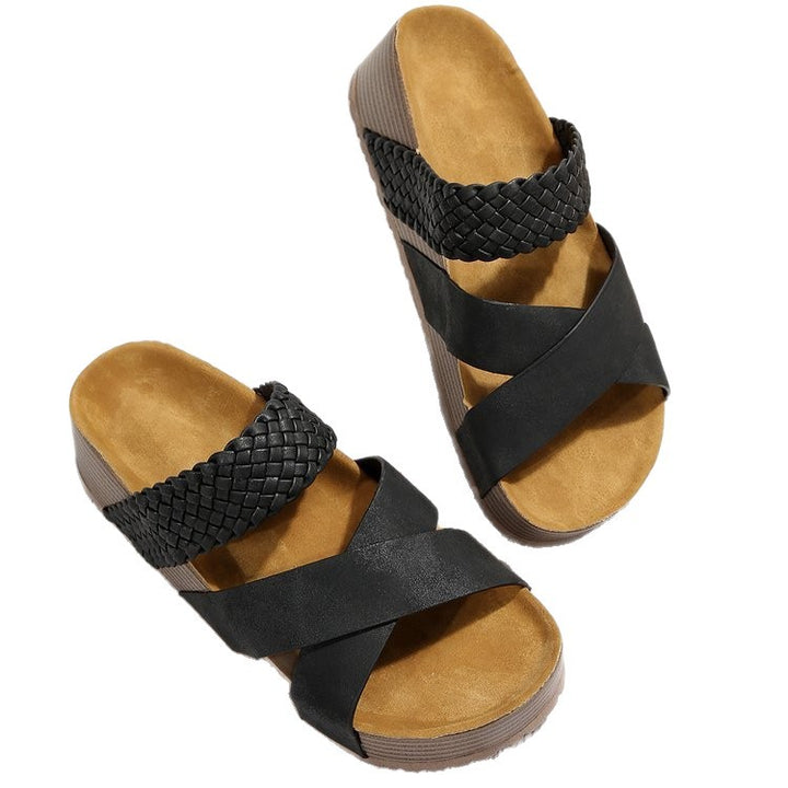 Ladies Platform Sandals with Woven Crisscross Straps Lune London