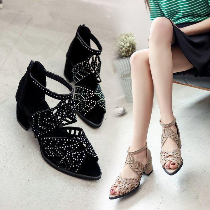 Glamorous rhinestone sandals for women with block heel Lune London