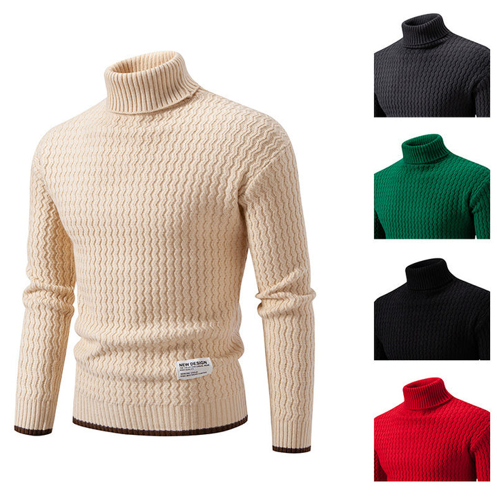 Men's knitted sweater with high collar and textured cable pattern Lune London