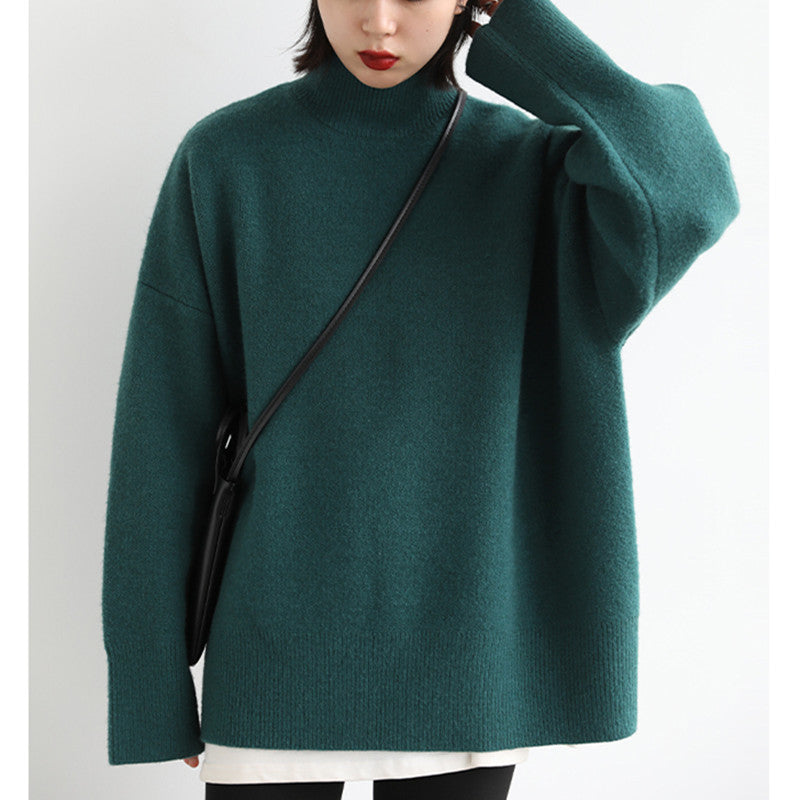 Sweater en maille épaisse pour femmes avec col roulé haut et épaules tombantes Chic & Stil