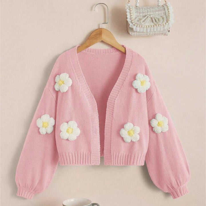 Short jacket for women with playful flower appliqués Lune London