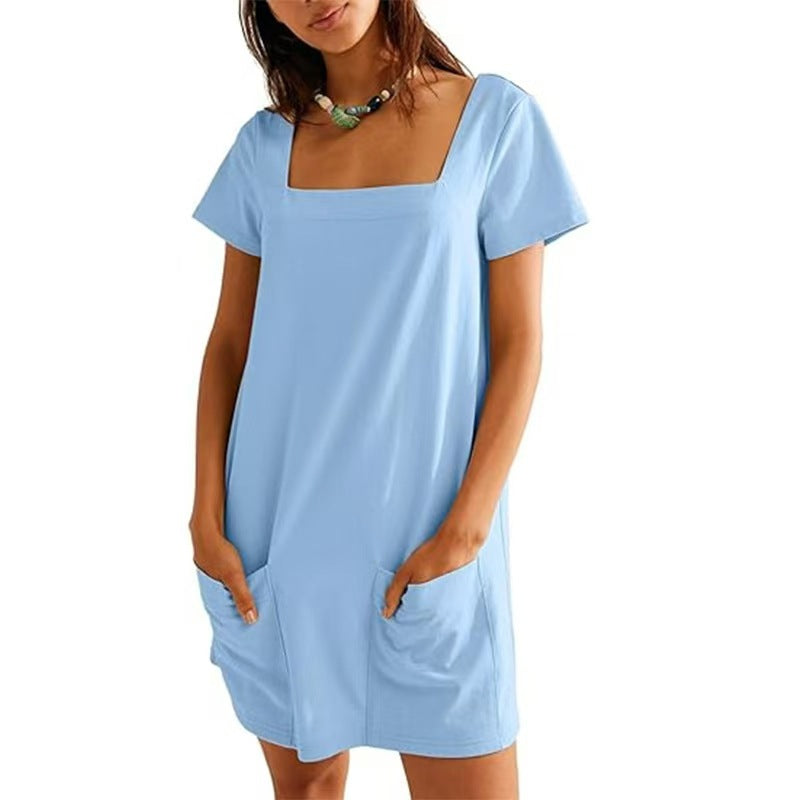 Casual dress for women with square neckline and practical pockets Lune London