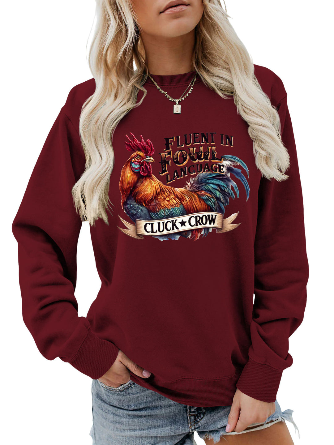 Sweat-shirt pour femmes avec motif de poulet humoristique et coupe confortable Chic & Stil