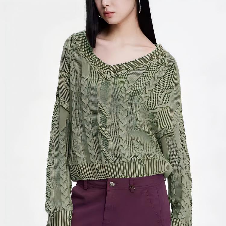 Pull en maille épaisse pour femmes avec un décolleté en V profond et un motif en côtes Chic & Stil