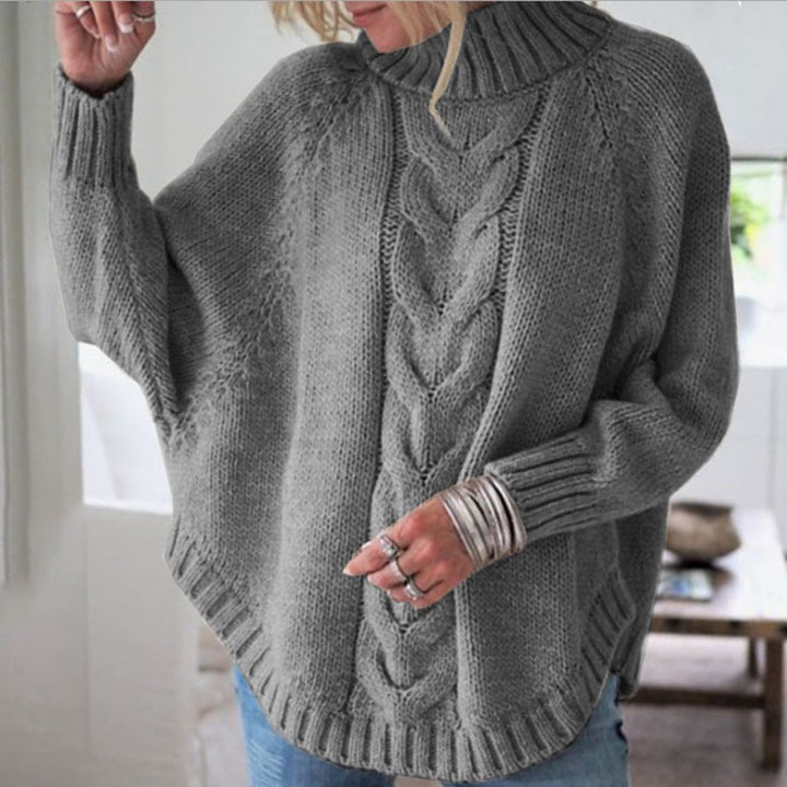 Women's chunky knit sweater with high collar and cable pattern Lune London
