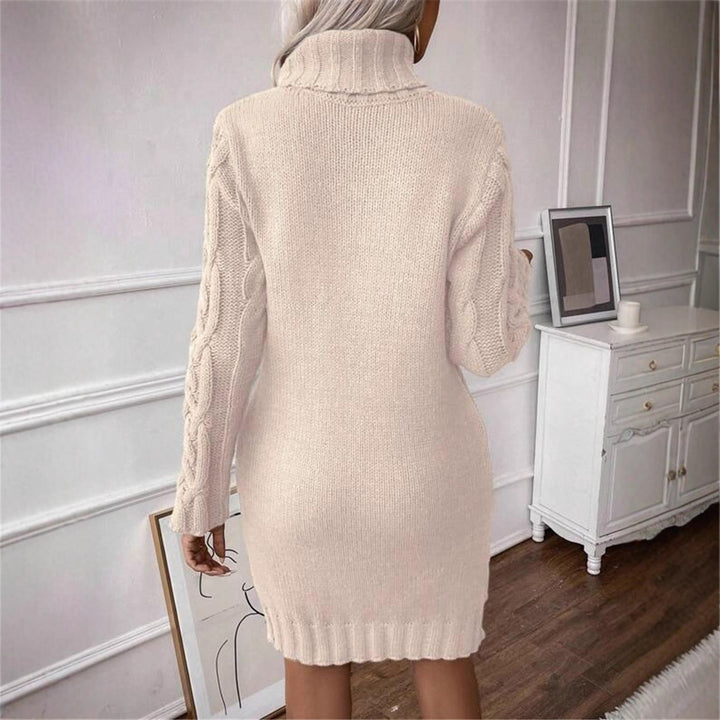 Knit dress for women with high collar and embossed pattern Lune London