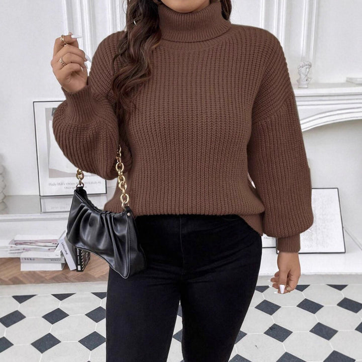 Ladies Comfortable Chunky Sweater with Turtleneck and Textured Knit Chic and Style