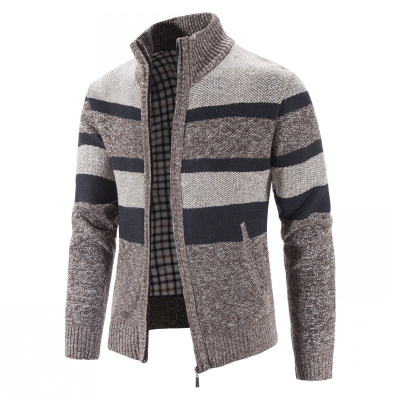 Fashion knitted pullover for men with full zipper and striped design Lune London