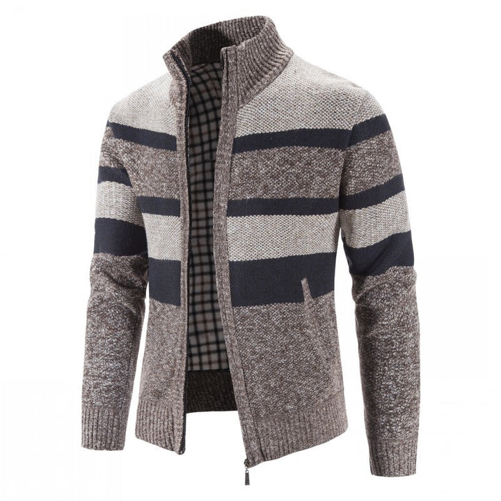 Fashion knitted pullover for men with full zipper and striped design Lune London