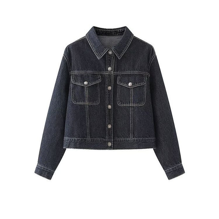 Veste en jean pour femmes avec deux poches poitrine plaquées et col classique Chic & Stil