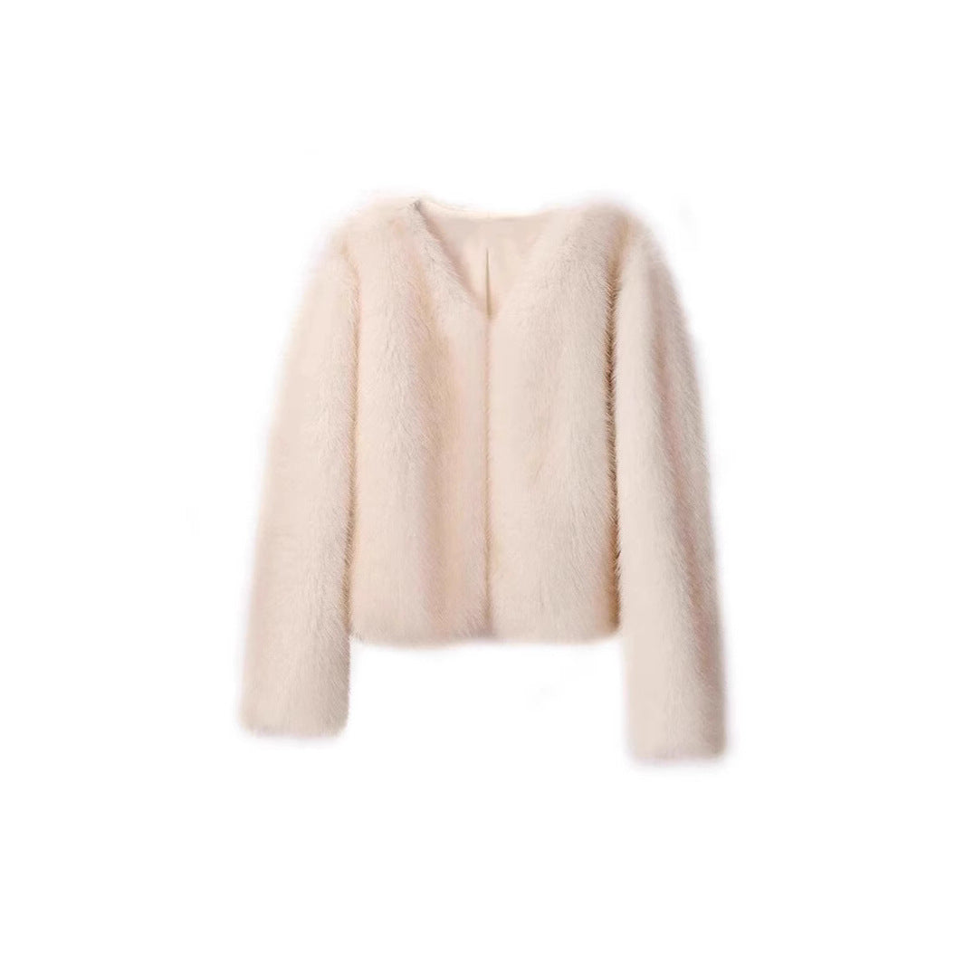 Ladies luxurious plush jacket with V-neck Lune London