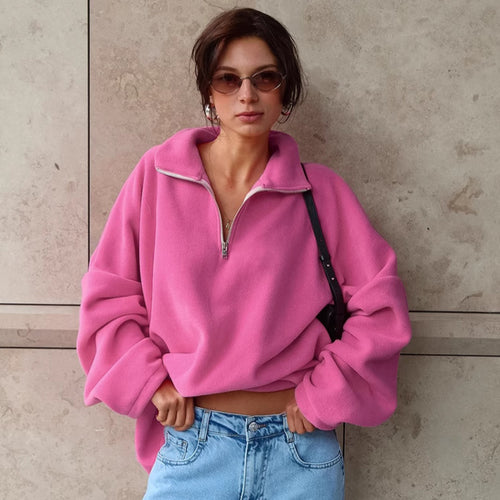 Oversized fleece pullover for women with half-zip and relaxed fit Lune London