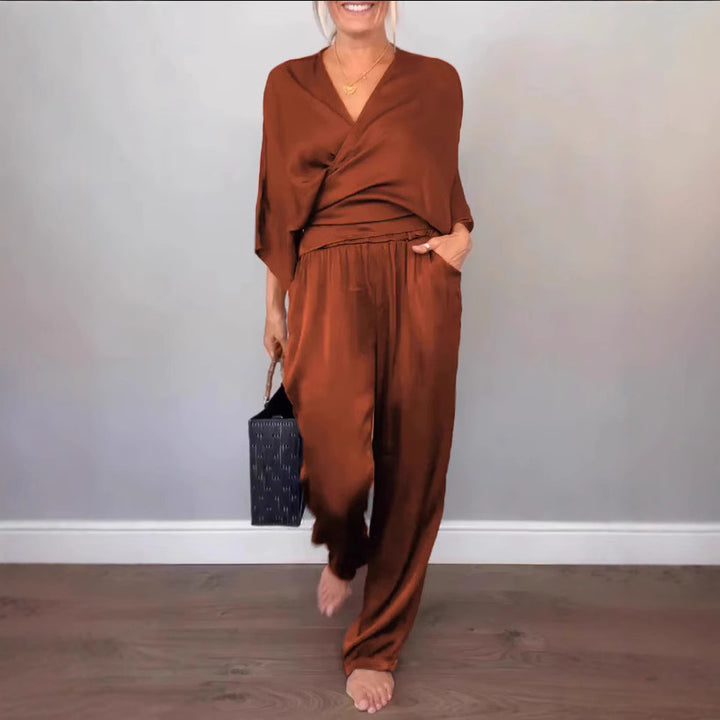 Women Elegant Wrap High-End with Loose Cut and Matching Palazzo Pants Lune London