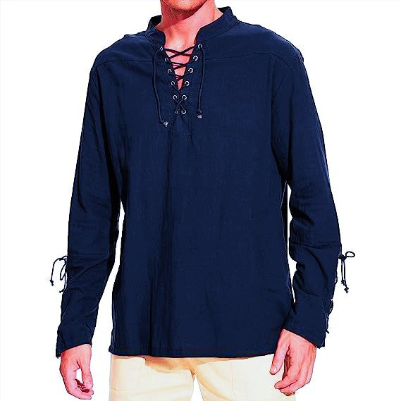 Men's long sleeve linen shirt with a modern lace-up design Lune London