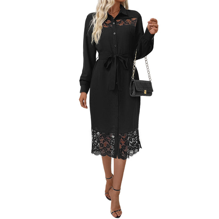 Shirt dress for ladies with lace accents and an adjustable belt Lune London