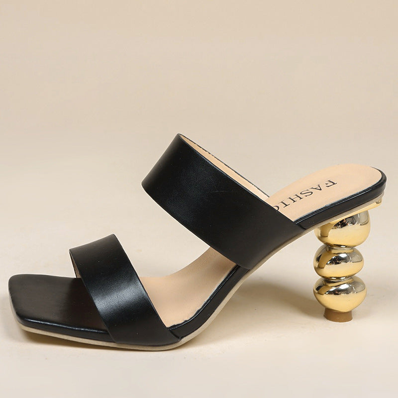 Women's Elegant Sandals with Curved Heel and Double Strap Lune London