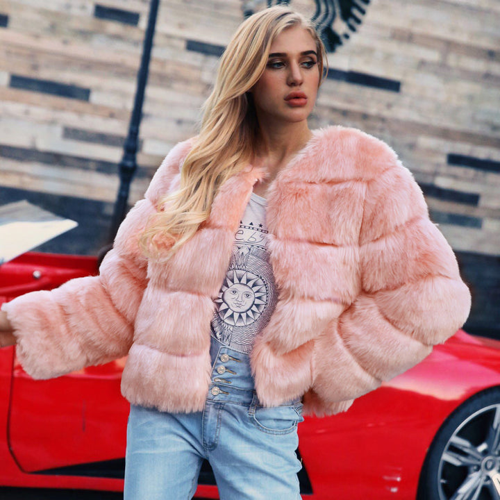Women's Fluffy Faux Fur Jacket with Voluminous Sleeves and Elegant Cut Lune London