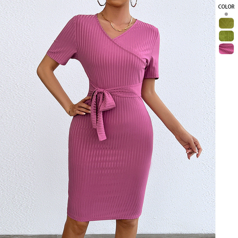 Women’s wrap dresses in ribbed fabric with waist belt Chic & Stil