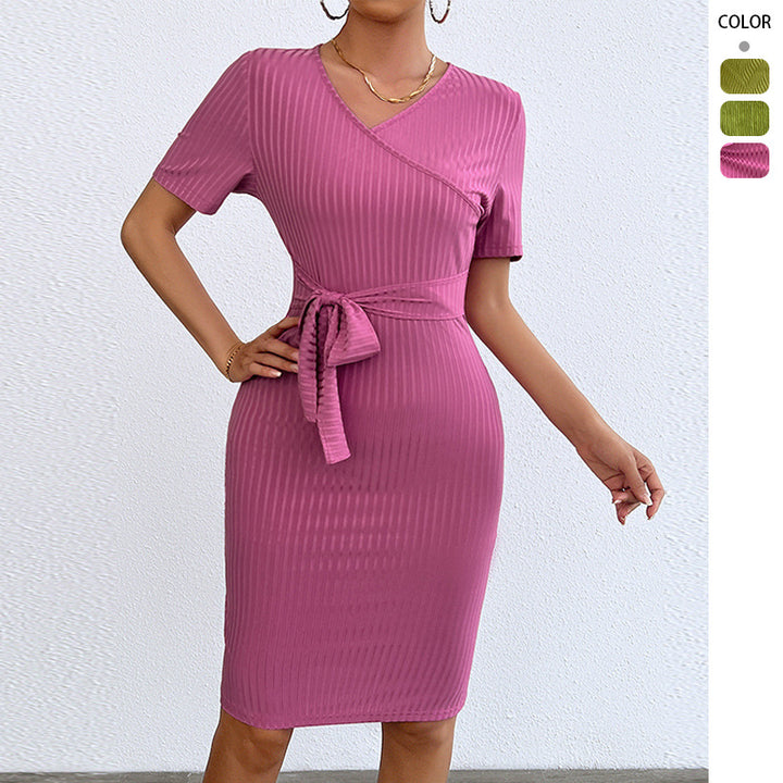 Women’s wrap dresses in ribbed fabric with waist belt Chic & Stil