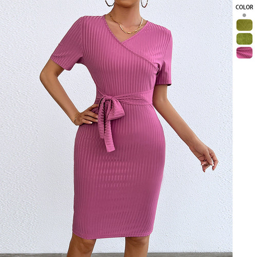 Women’s wrap dresses in ribbed fabric with waist belt Chic & Stil