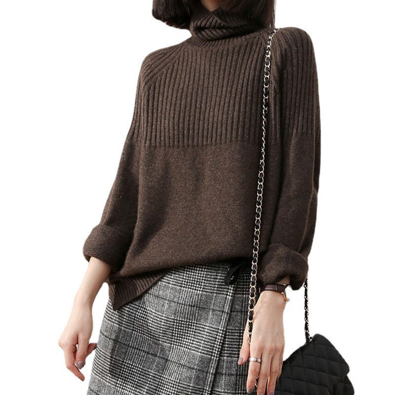 Pull tricoté pour femmes avec col montant et texture côtelée Chic & Stil