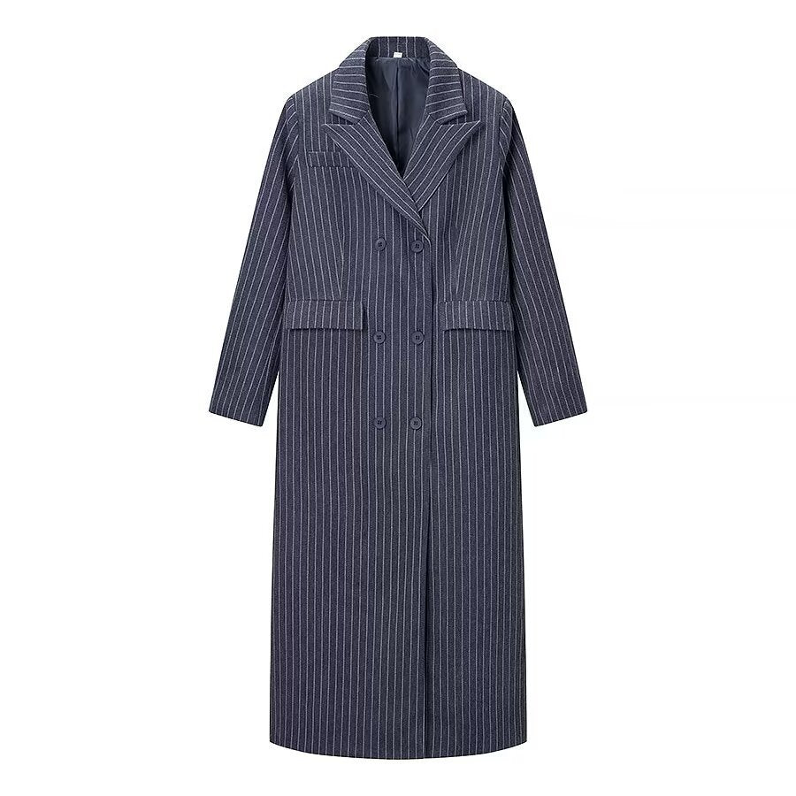 Manteau de trench rayé élégant pour femmes avec patte de boutonnage double et poches pratiques Chic & Stil
