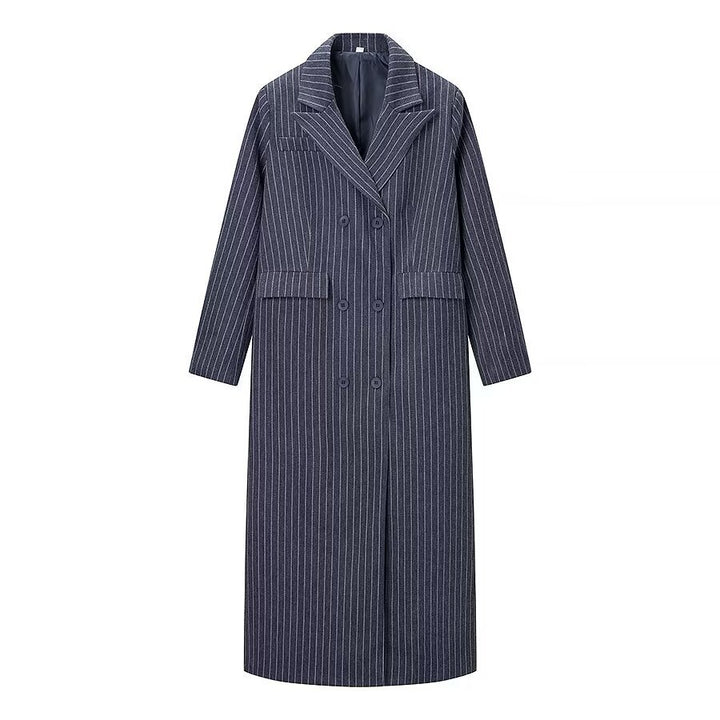 Manteau de trench rayé élégant pour femmes avec patte de boutonnage double et poches pratiques Chic & Stil
