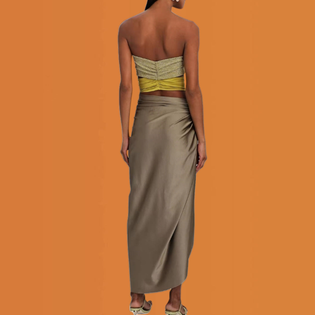 Lune London women's wrap skirt with slit and decorative rings