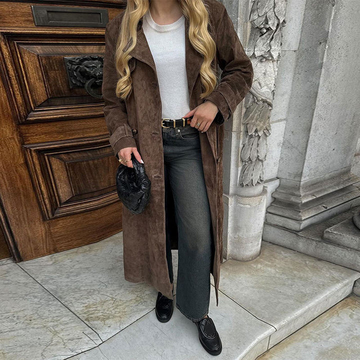 Women Long Suede Coat with Elegant Lune London