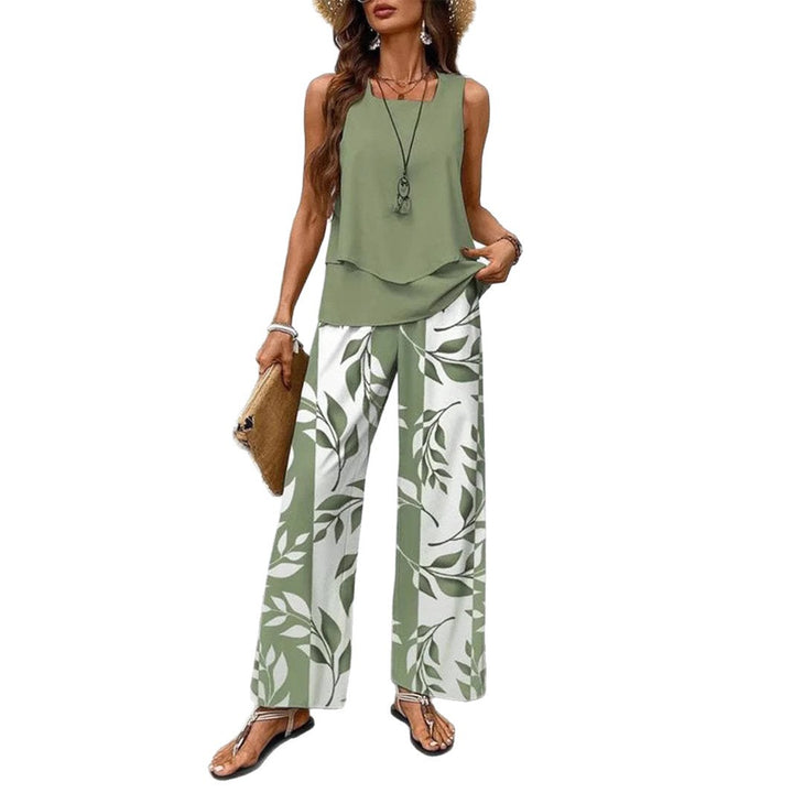Women elegant leaf pattern wide pants set Lune London