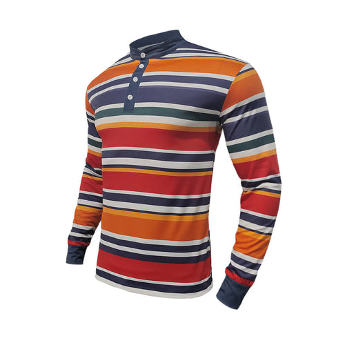 Men's long sleeve Henley shirt with a modern striped design and handy buttons Lune London