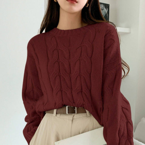 Chunky knit sweater for women with cable design Lune London