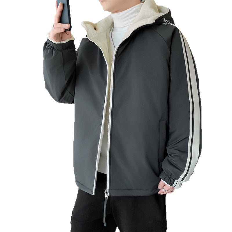 Insulated outer jacket for men with removable hood and soft inner layer Lune London