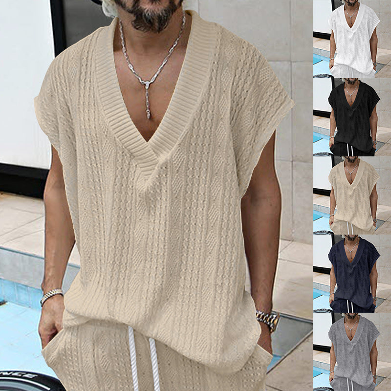 Casual Knit T-shirt for Men with V-neck and Oversized Fit Lune London