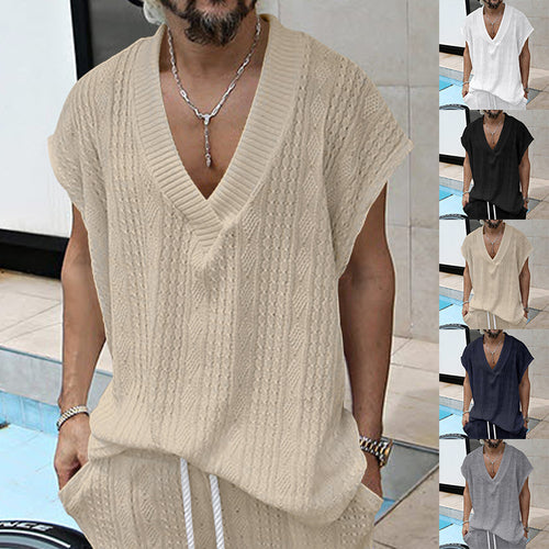 Casual Knit T-shirt for Men with V-neck and Oversized Fit Lune London